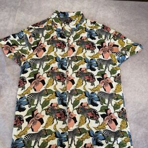 Brave Soul Zebra Floral Button Up Shirt Men's Large Tropical